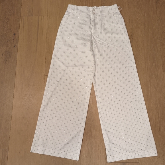 White Sparkle Wide-Leg Pants - Picture 1 of 10